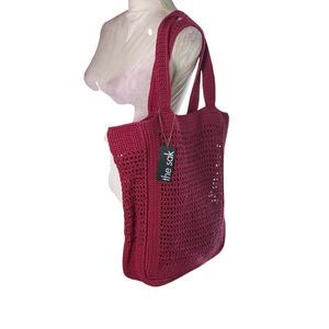 the sak Red Crochet XL Boho Tote Bag Purse Lanie Market Tote Shoulder Travel Eco